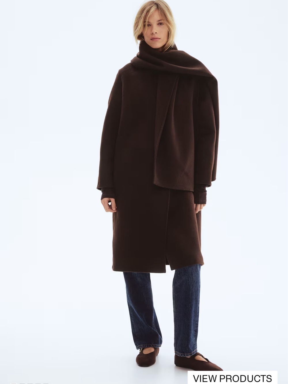H&M Dark Brown Long Coat with Matching Scarf